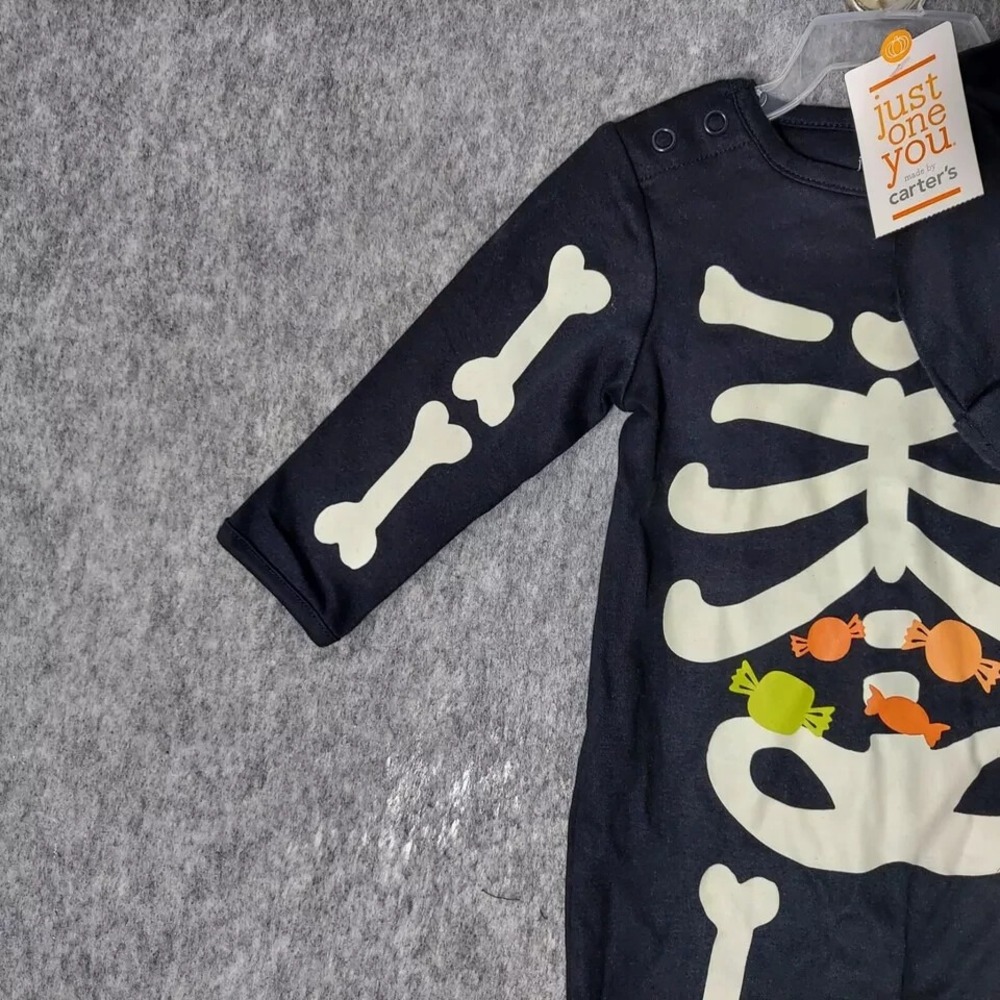 Carters Halloween One Piece 3 Month Skeleton Candy Long Sleeve Sleeper Hat‎ Set - Picture 3 of 8